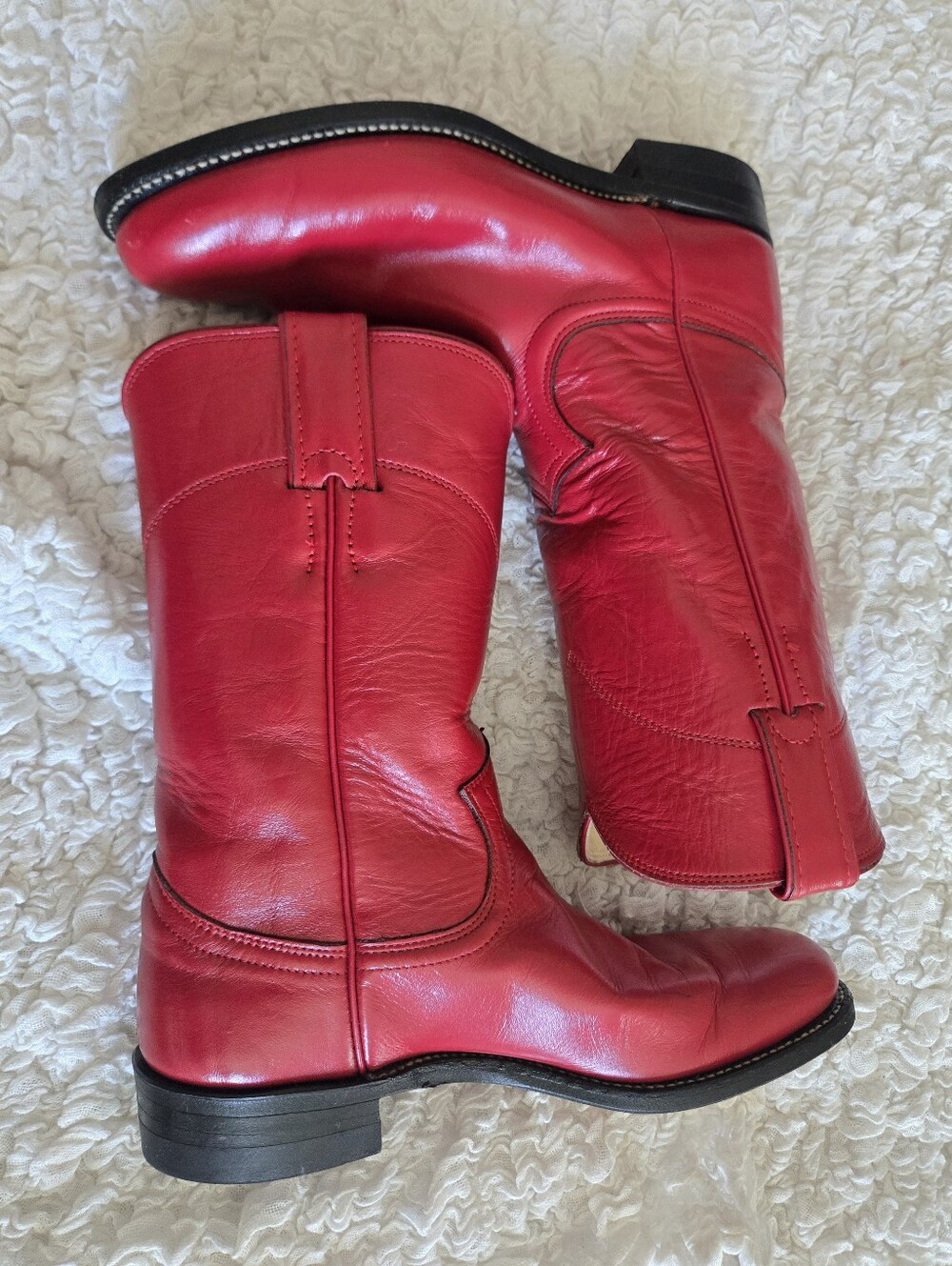 Justin Boots Red Leather Mid-Calf Heeled Boots Size 6A